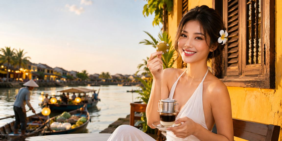 Người dùng tại Hội An xem kèo bóng rổ và đặt cược trên điện thoại trong quán cà phê